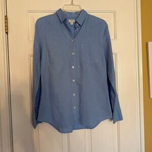 J Crew Woman's Classic Light Blue Woven Linen/Cotton Long Sleeve Button Down S